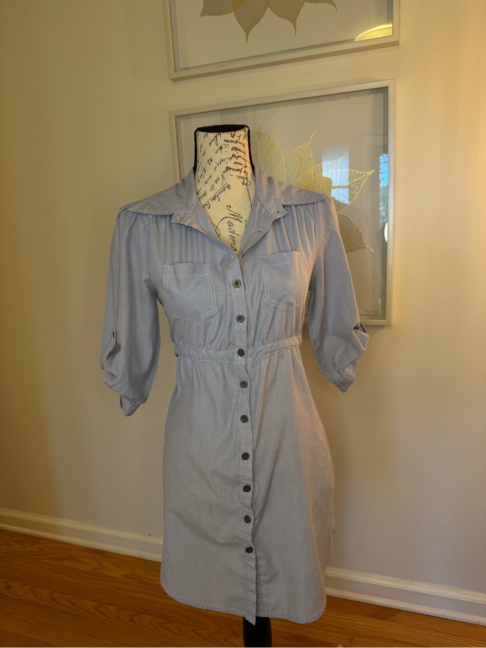 Romeo & Juliet Couture Light Blue Button-Front Mini Shirt Dress